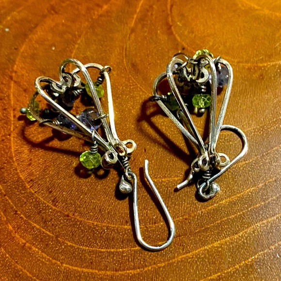 Sterling silver cage earrings with dangling crystals - Picture 3 of 4